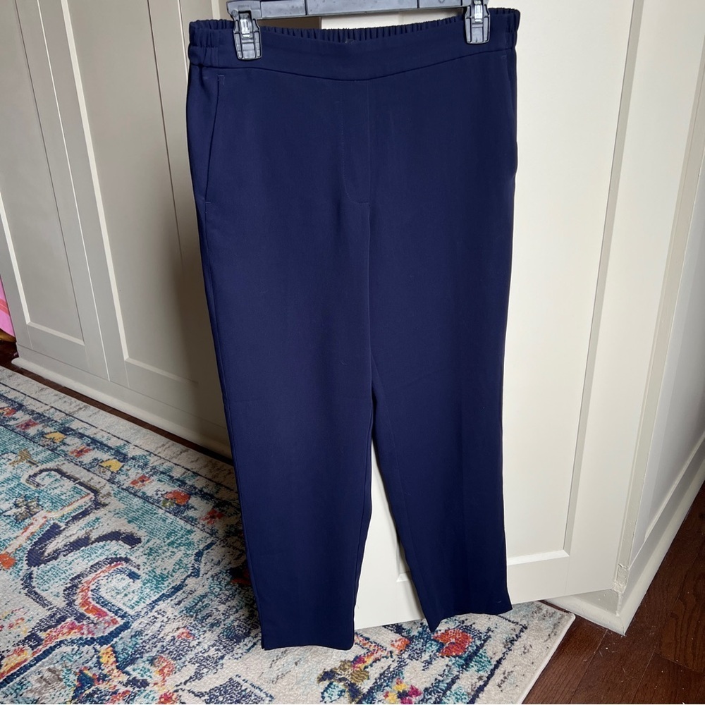 J.Crew Jamie Navy Blue Pull-On Elastic Waist ankle crop Dress Pants 8